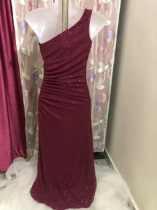 Burgundy One-Shoulder Sparkle Dress