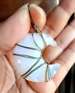 Moonstone Wire Wrapped Crescent Pendant