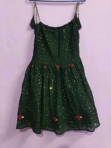 Emerald Green Sequin Frock Style Kurti