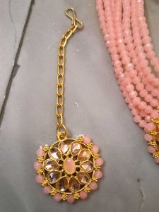 Peach Beaded Indian Jewelry Set