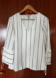 Striped V-Neck Tie Sleeve Top
