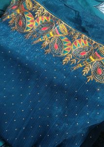 Shiny Navy Blue Festive Saree