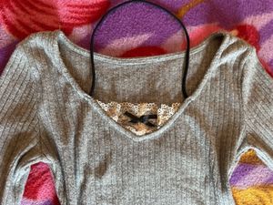 Lace Detail Ribbed Long Sleeve Top