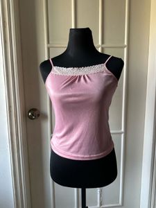 Pink Lace Trim Tank Top