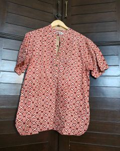 Fabindia Red Cotton Slim Fit Mid Placket Shirt