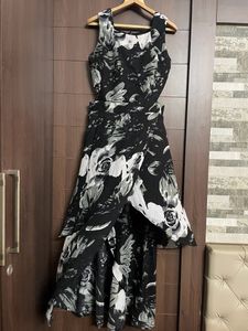 Waist Cut-Out Floral Print A-line Dress