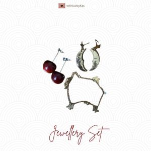 Cherry, Moon & star earrings & butterfly bracelet