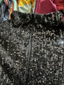 Black Sequin Cropped Blouse