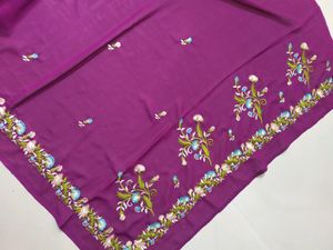 Dark Purple Hand Made Embroidery Saree