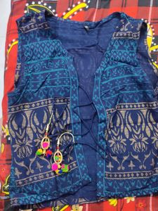 Marine Women Printed Straight Bandi Kurta..DARK BLUE,3/4 Sleeve,Knee Length