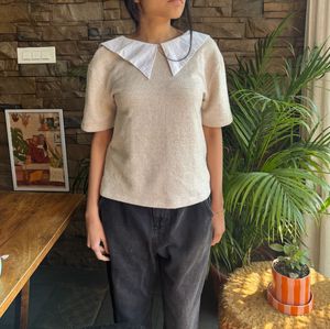 ZARA  Textured Top with Statement Collar