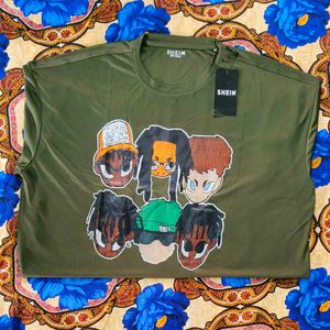 Olive Green T-Shirt with Funky Graphic Print