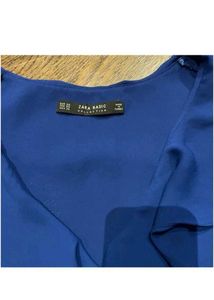 ZARA Blue Ruffle V-Neck Top