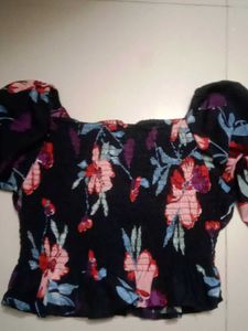 Floral Black Crop Top