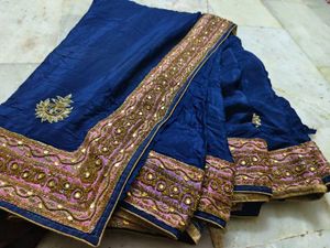 Heavy Weight Saree Italian Fabric Royal Blue