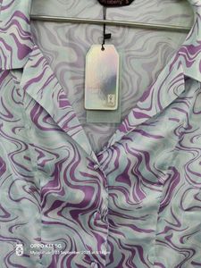 Purple Swirl Print Button-Up