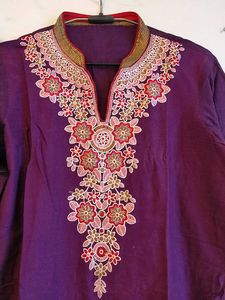 Purple Embroidered Kurti Tunic