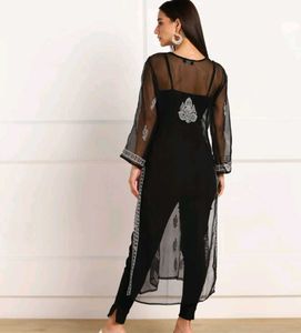 chiffon long chikankaari kurti