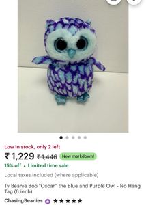 Ty Beanie Boo “Oscar” the Blue and Purple OwL