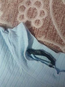 Light Blue Ribbed Mock Neck Top
