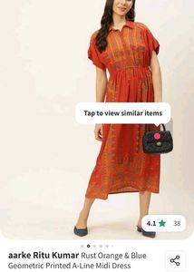 Rust Orange &amp; Blue Geometric Printed A Line Dress