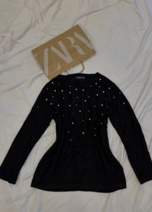 Zara Black Pearl Embellished Top