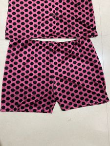 Pink Polka Dot Night Suit Shorts Set