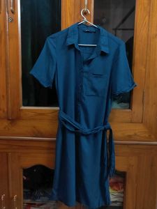 Cute Navy Blue Coloured Shirt Dress For Women