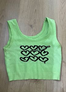 Lime Green Heart Print Tank Top