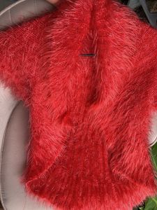 Red Fuzzy Knit Jacket