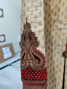 Men Sherwani Dhoti Stitched Set -Cream &amp; Maroon
