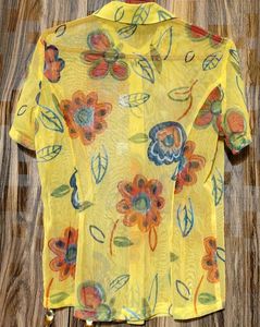 Pepe Floral Yellow Netted See-through Button Top