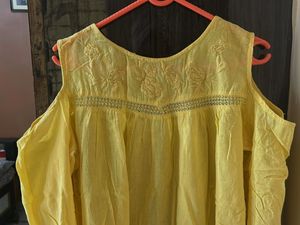 Yellow Cold Shoulder Embroidered Top
