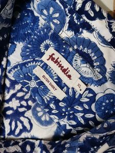 Fabindia Blue Cotton Hand Block Printed Shirt
