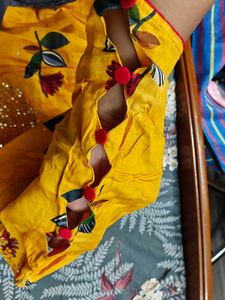 Yellow Floral Kurta And Dupatta- Fits 40-42