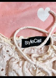 Stylecast Front Open White Eyelet Lace Top