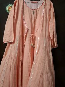 Peach Anarkali Dress with Golden Detail