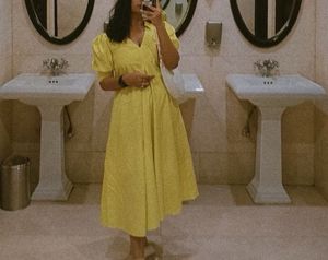Yellow Poplin Midi Dress