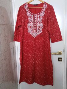 Red Embroidered Kurta