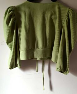 Lime Green Puff Sleeve Crop Top