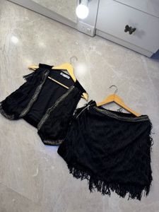 Zara Fringed Embellished Vest Check description