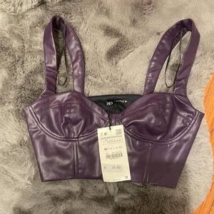ZARA FAUX LEATHER BUSTIER TOP💜💟🟪