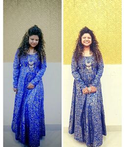 Elegant Navy Blue Floral Gown