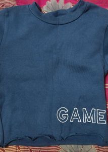 navy blue Long Sleeve Crop Top