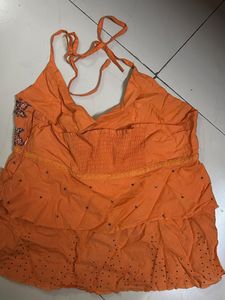 Orange Beaded Halter Top