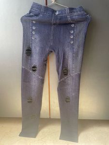 Distressed Denim Print Jeggings