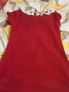 Red Top with Crochet Collar