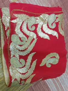 Red Saree with Gold Embroidery
