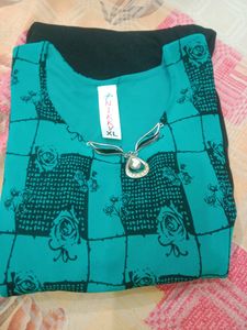 Sea Green With Black Combination Dress