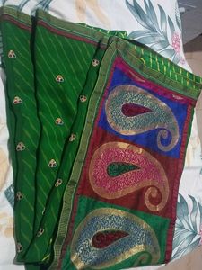 Green Bandhani Saree with Paisley